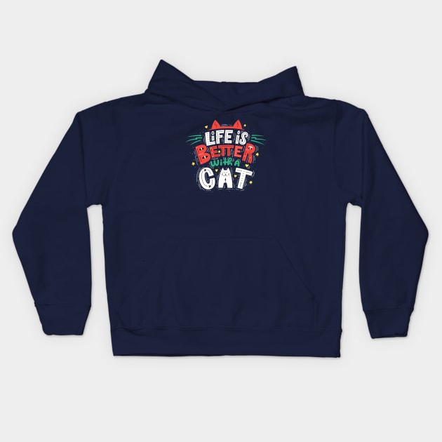 life is better with a cat doodle Kids Hoodie by Mako Design 